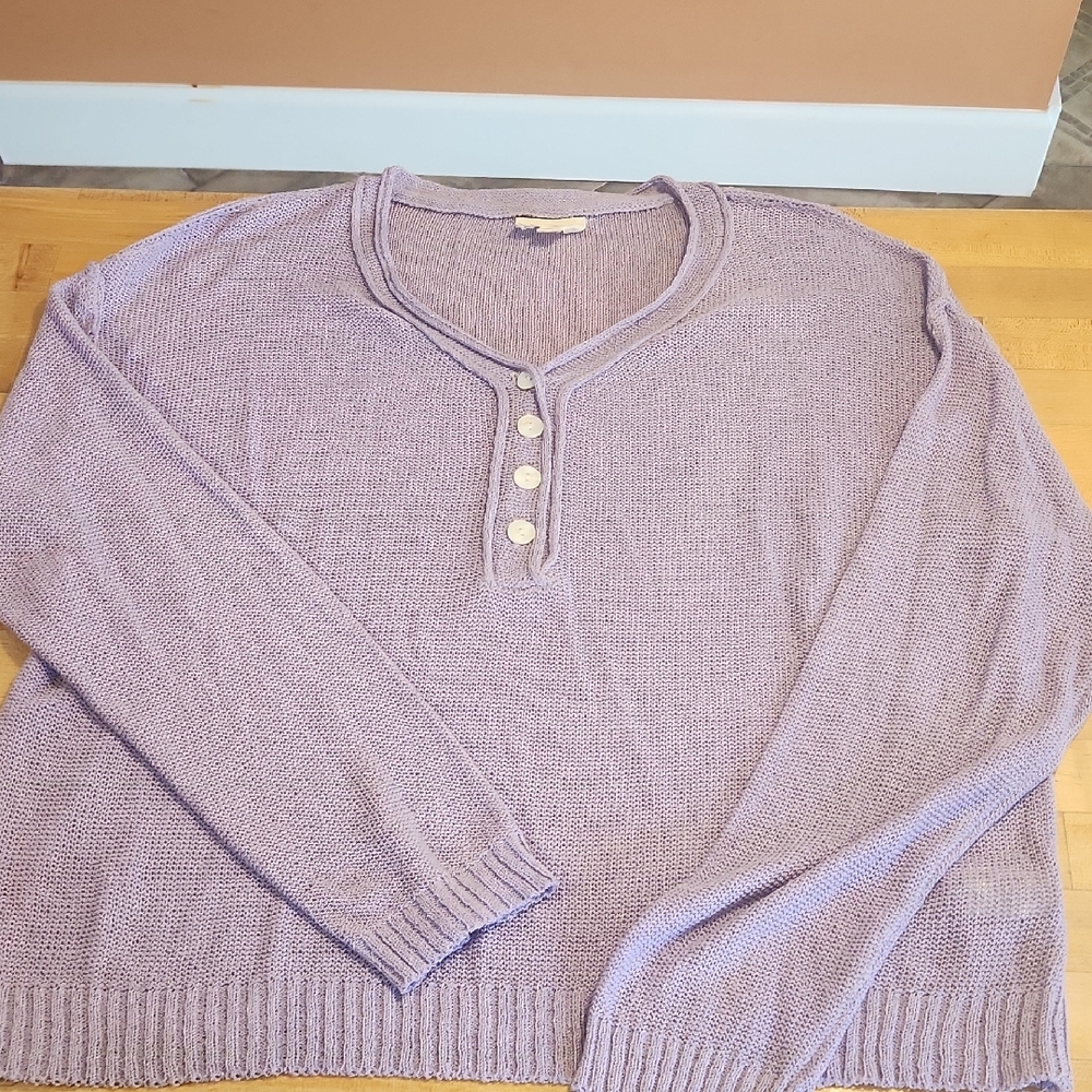 Lavender Knit Sweater with Button Detail